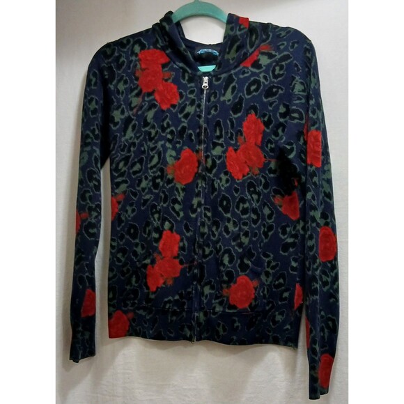 Y2K Grunge Rose Leopard Zip Hoodie Med Emo Goth Mall Punk VTG Full Zip Pockets - Picture 1 of 8